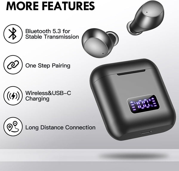Kurdene Wireless Earbuds, Mini Bluetooth Call Noise Canceling Headphones with Mic 40H Playtime Deep Bass Stereo In-Ear Earbud Lightweight IPX5