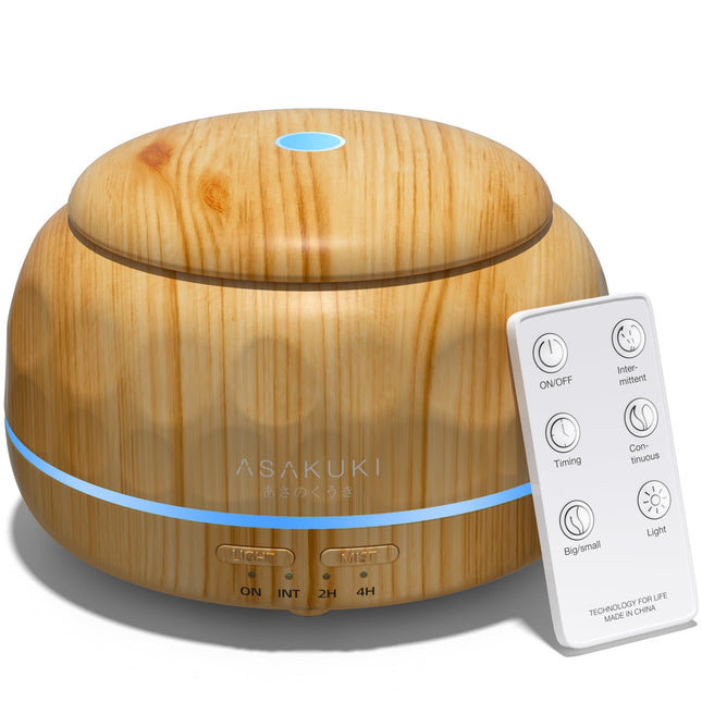 ASAKUKI Essential Oil Diffuser, 300ML Aromatherapy Humidifier with 7-Color Light, Small Home Diffuser with Remote Contro