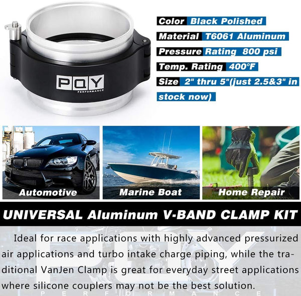 3 Inch Aluminum Quick Release V Band Clamp with Flange Intake Intercooler Pipe Clamp Throttle Union Sleeve