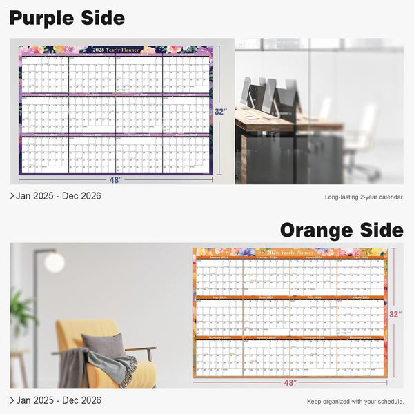 Ospelelf Wall Calendar 2025 Large 32'' X 48'' Dry Erase Calendar for Wall, 1 Yearly Laminated Family Calendar Planner, Use Jan 2025 - Dec 2025