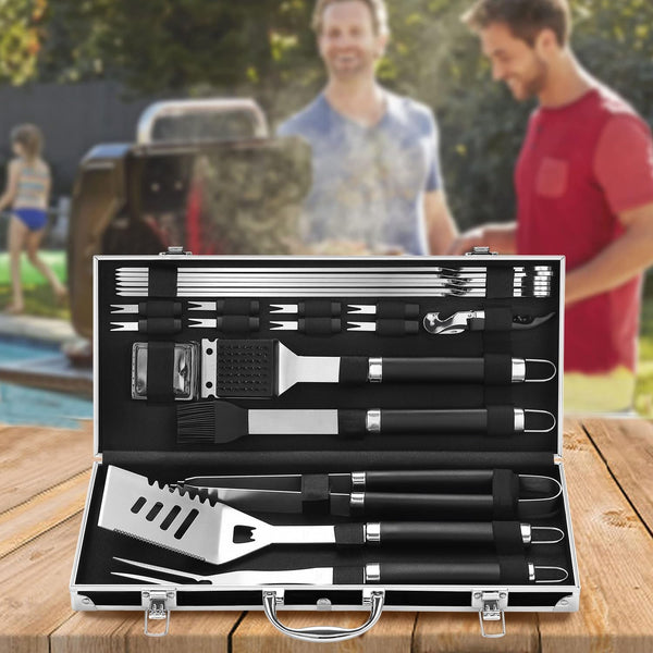 Grilljoy BBQ Accessories Grill Tools Set - 22PCS Stainless Steel Barbecue Grill Accessories for Outdoor Grill with Black Aluminum Case - Grilling