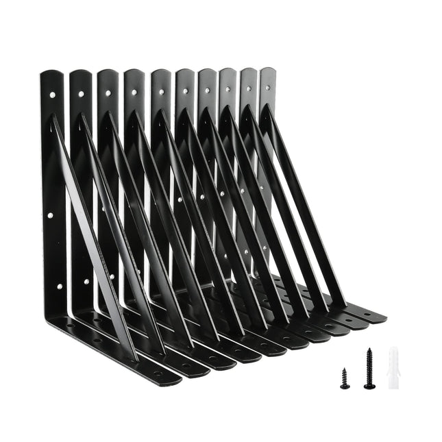 HOME MASTER HARDWARE 12 Inch X 8 Inch Heavy Duty Shelf Brackets, Load Capacity: 600Lb, Black Metal 90 Degree Supports fo