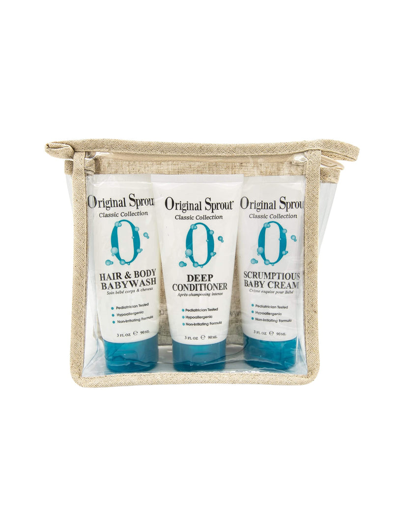 Original Sprout Travel Trio Kit (Deep Conditioner, Baby Cream, and Hair and Body Wash). Safe, Effective, Dermatologist Tested Products Perfect for