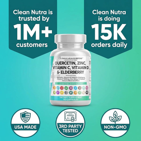 Clean Nutraceuticals Quercetin Zinc Vitamin C Vitamin D Bromelain Elderberry - Lung Immune Support Supplement Adults with Artemisinin, Sea Moss,