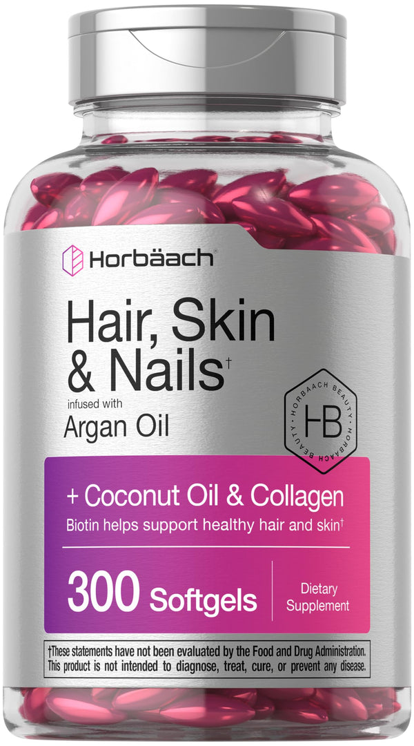 HorbÃ¤ach Hair Skin and Nails Vitamins | 300 Softgels | with Biotin and Collagen | Infused with Argan Oil and Coconut Oil | Non-Gmo, Gluten Free
