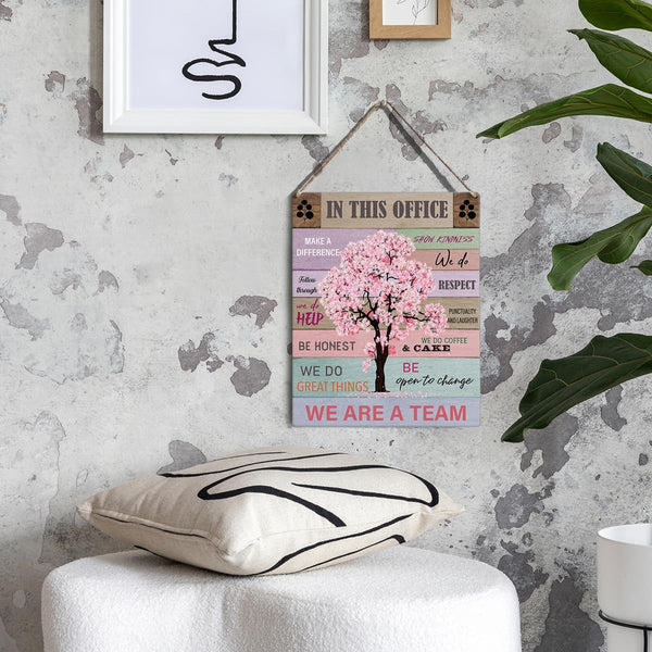 Office Quote Pink Tree Signs Wall Decor Desk Accessories Rustic in This Office Make a Difference Wooden Hanging Sign Decoration for Home Office