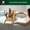 Foldable Bamboo Bathtub Caddy Tray Expandable for Luxury Bath, Bath Accessories & Table with Wine Glass Holder, Book Stand Bathroom Organizer with