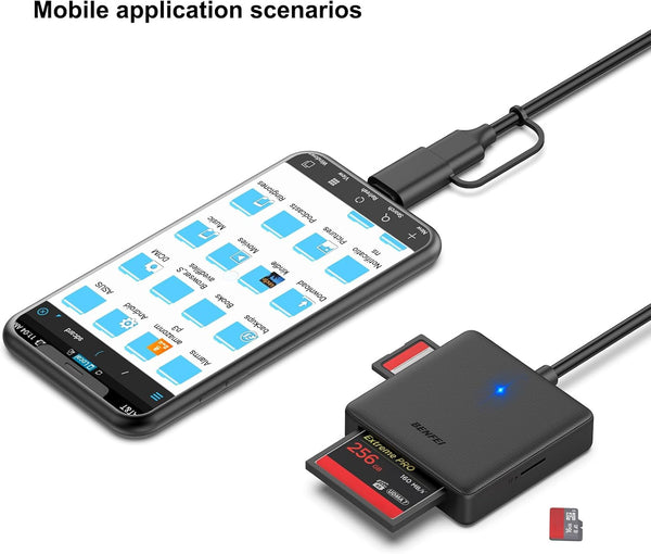 Memory Card Reader, BENFEI 4In1 USB 3.0 and USB-C to SD Micro SD MS CF Card Reader Adapter, 4 Cards Simultaneously Read and Write, Compatible with