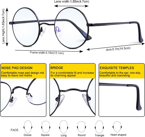 Brigtlaiff round Blue Light Blocking Glasses for Men Women, Computer Gaming TV Glasses anti Eyestrain with Metal Frame