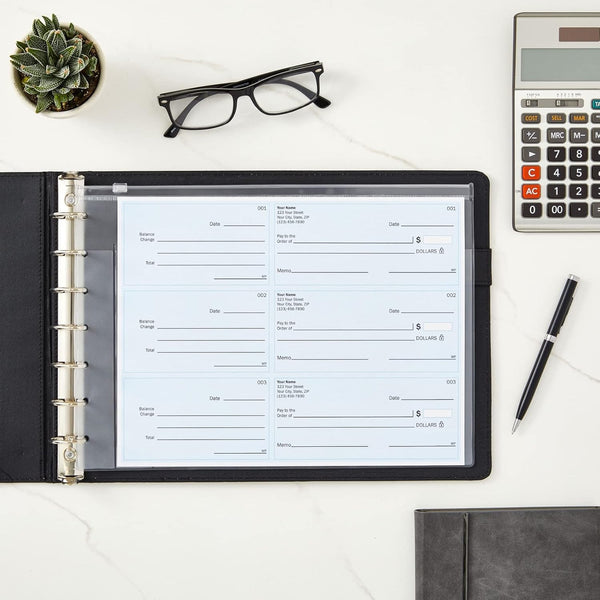 7-Ring Business Check Binder for Checkbooks Organization, Financial Records, Personal and Corporate Use, Black Faux Leather Folder for 600 Checks