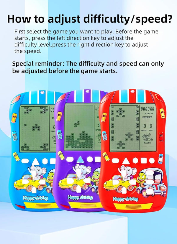 Sports Car Appearance Block Game Console Big Screen Built-In 23 Brick Games 824 Modes Adjustable Speed/Difficulty 70S/80S/90S Handheld Game Decice