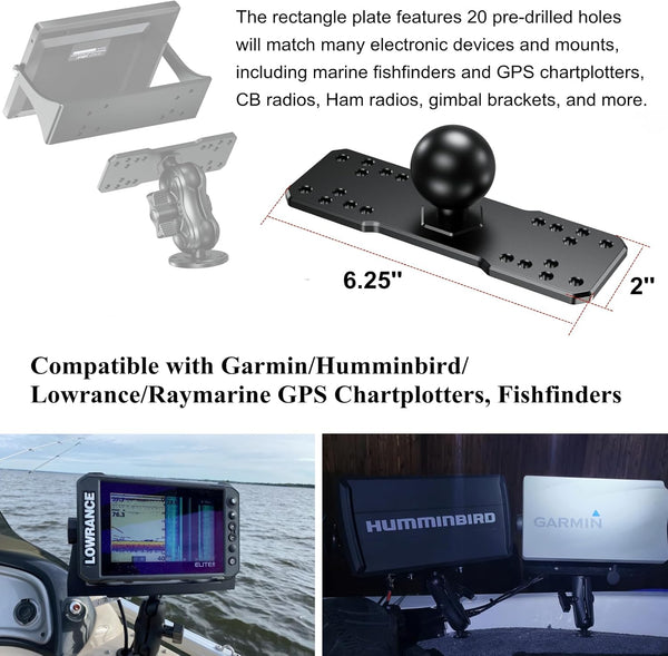 BRCOVAN 1.5'' Ball Fish Finder Mount, Aluminum Alloy Universal Marine Electronic Plate for RAM Mounts C Size 1.5 Inch Ball Double Socket Arm, Fit