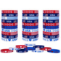 American Flag Silicone Bracelet 40Pcs, Patriotic Party Fourth 4Th of July Party Favors, Memorial Day Veterans Day Wristband, USA Red White and