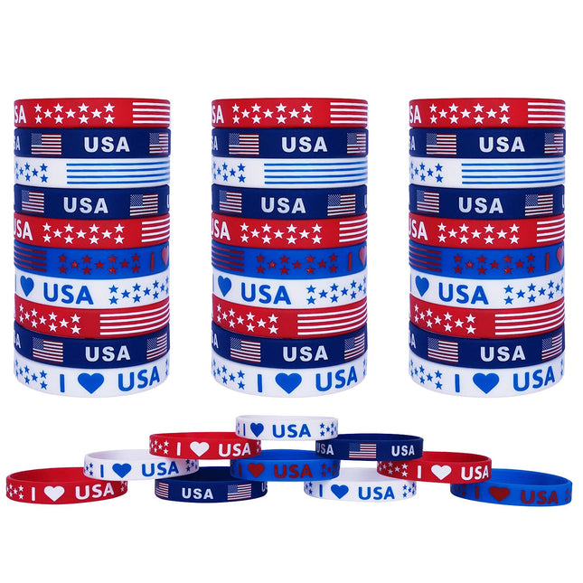 American Flag Silicone Bracelet 40Pcs, Patriotic Party Fourth 4Th of July Party Favors, Memorial Day Veterans Day Wristb