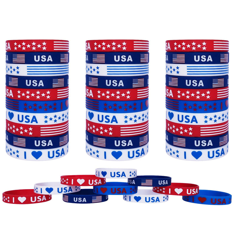 American Flag Silicone Bracelet 40Pcs, Patriotic Party Fourth 4Th of July Party Favors, Memorial Day Veterans Day Wristband, USA Red White and
