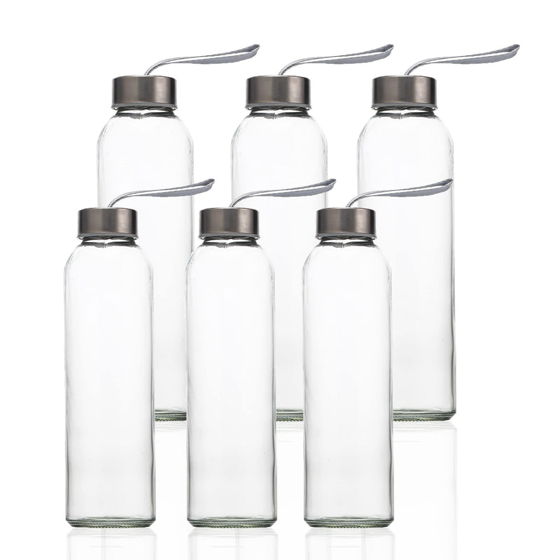 Suresave Glass Water Bottles with Stainless Steel Lids and Sleeves | 18 Oz Reusable Glass Bottles with Carrying Loop for Eco-Friendly Travel