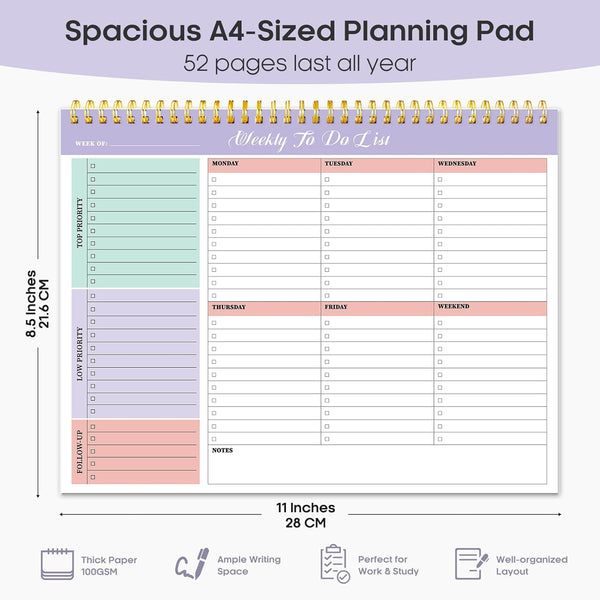 Weekly to Do List Notepad with 52 Undated Sheetsï¼8.5"Ã11"ï¼- Weekly Desk Planner for Women & Man, Work and Home - Violet Dream