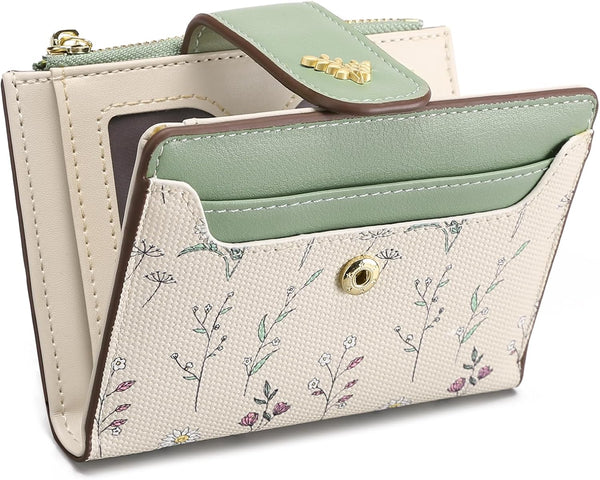 GAEKEAO Small Wallets for Women RFID Blocking Leather Bifold Zipper Pocket Wallet Credit Card Holder with ID Window A-Green