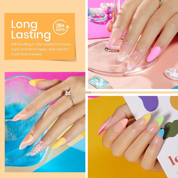 Beetles Neon Gel Nail Polish Set, Bright Rainbow Collection 6 Colors Hot Pink Blue Yellow Green Soak off UV LED Neon Gel Nail Polish Kit Gift for