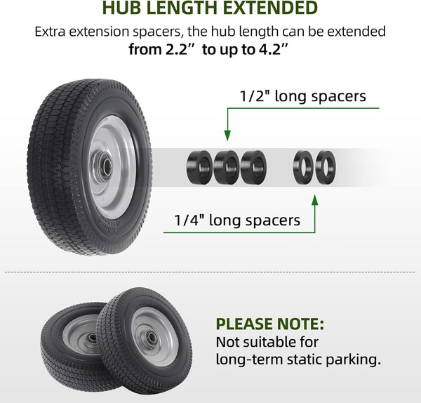 AR-PRO (2-Pack) 8-Inch Solid Wheel Replacement - 2.50-4" Flat Free Tire and Wheel with 5/8 Extra 3/4 Bearings and 2.2" Offset Hub - Compatible