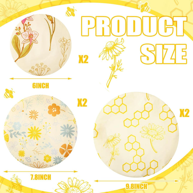 6 Pcs Beeswax Bowl Covers Reusable Cloth Bowl Covers Elastic Fabric Dish Cover Beeswax Food Wraps Cotton Kitchen Storage
