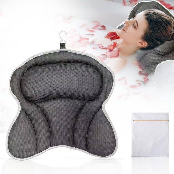 Bath Pillow - Ergonomic Bath Pillows for Tub Neck and Back Support, Bathtub Pillow with Powerful Suction Cups, Quick Dry & Ultra Soft 4D Mesh Tub
