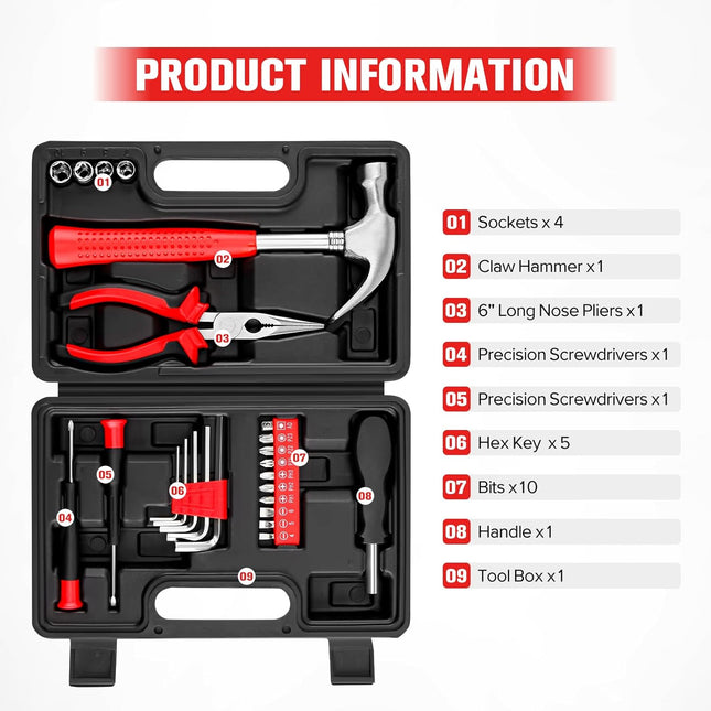 25 Piece Tool Set, Small Home Tool Kit for Men Women, Mini Basic Household Hand Tools Kit with Plastic Tool Box for All 