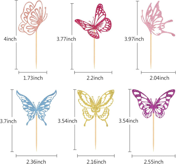 24 PCS Glitter Butterfly Cupcake Toppers Butterfly Theme Party Decoration for Wedding Baby Shower Birthday Party