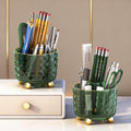 Dark Green Pen Pencil Holder for Desk, 360° Rotating Pen Organizer, Green Office Supplies, Cute Pen Holder, 6-Compartment Pencil Holder Rotating