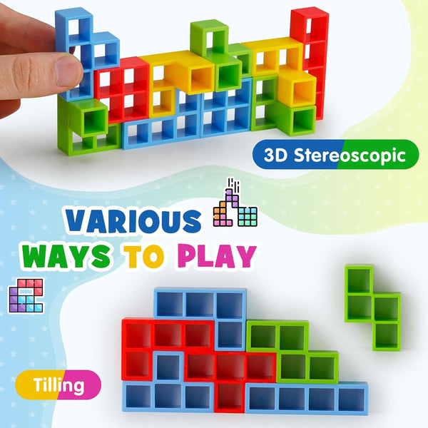 WOWNOVA 48PCS Tetra Tower, Fun Balance Stacking Building Blocks Board Game for Kids, Adults, Friends, Team, Classroom, Dorm, Family Game Night and