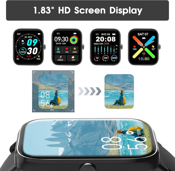 Smart Watch (Answer/Make Call): 1.85" Waterproof Fitness Trackers with 24-Hours Blood Pressure Heart Rate Spo2 Sleep Monitor Watches for Men