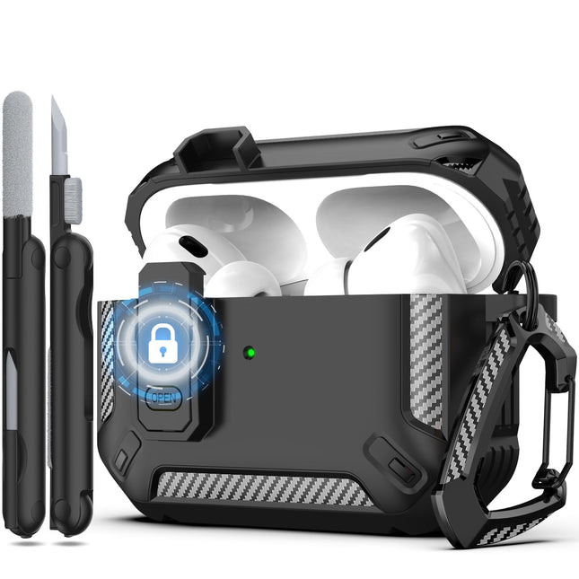 RFUNGUANGO for Airpods Pro 2Nd Gen Protective Case with Cleaning Kit, Military Hard Case with Lock for Airpod Gen 2 Char