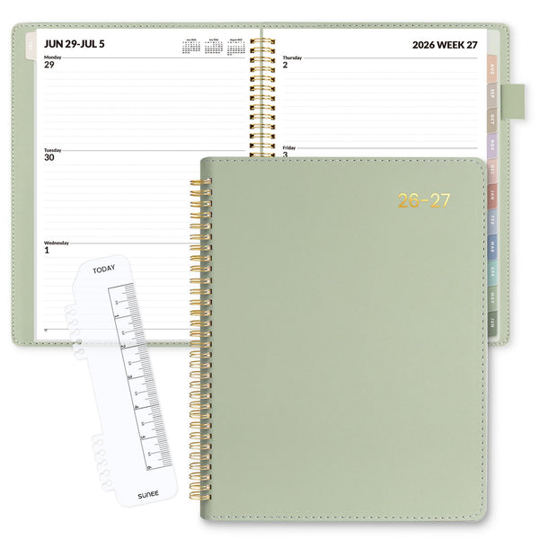 SUNEE 2025-2026 Weekly & Monthly Planner 9"X11.2" - 12 Month (July 2025 - June 2026), Vegan Leather Cover Planner Academic Year Calendar, Pocket,