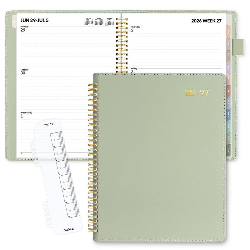 SUNEE 2025-2026 Weekly & Monthly Planner 9"X11.2" - 12 Month (July 2025 - June 2026), Vegan Leather Cover Planner Academic Year Calendar, Pocket,