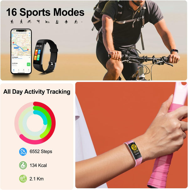 ENGERWALL Fitness Tracker with Step Counter/Calories/Stopwatch, Activity Tracker with Heart Rate Monitor, IP68, Health Tracker with Sleep Tracker,