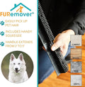 Furemover Original Pet Hair Rubber Broom with Squeegee, with 58" Telescopic Handle for Carpet, Tile and Hardwood