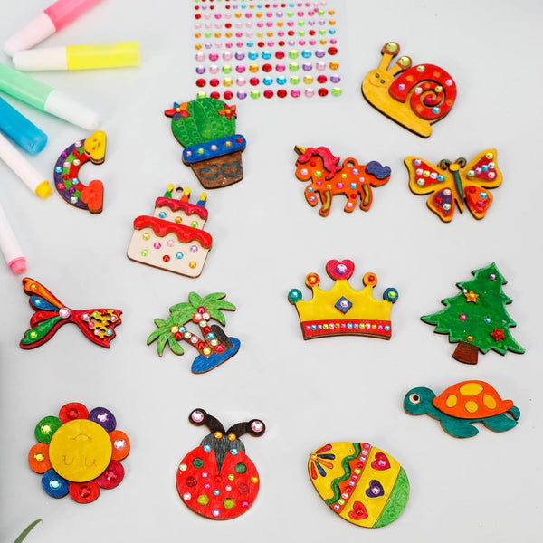 GWAHSA 30Pcs DIY Wooden Magnets, Glow in the Dark Wooden Art Craft Supplies Painting Kit for Kids Activities Party Favors for Boys Girls Ages 4-8