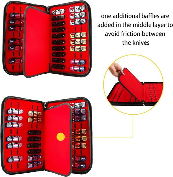 HERSENT Pocket Knife Storage Case,Folding Knife Pouch Carrier Holder,40 Slots Small Knife Carrying Cases,Versatile Knife Collection for
