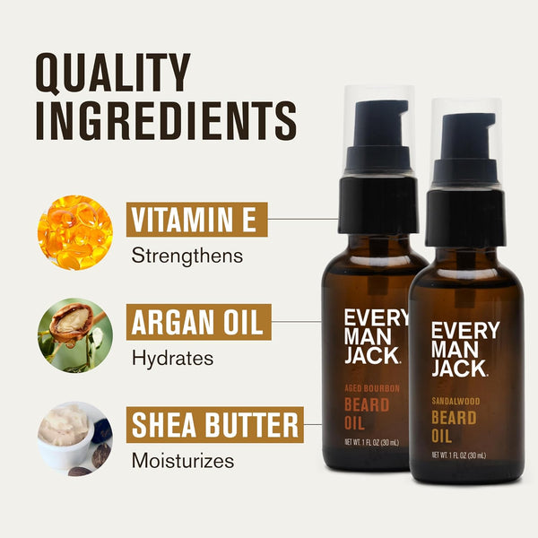 Every Man Jack Mens Beard Oil - Subtle Aged Bourbon & Sandalwood Fragrance - Deeply Moisturizes and Softens Your Beard and Adds a Natural Shine -