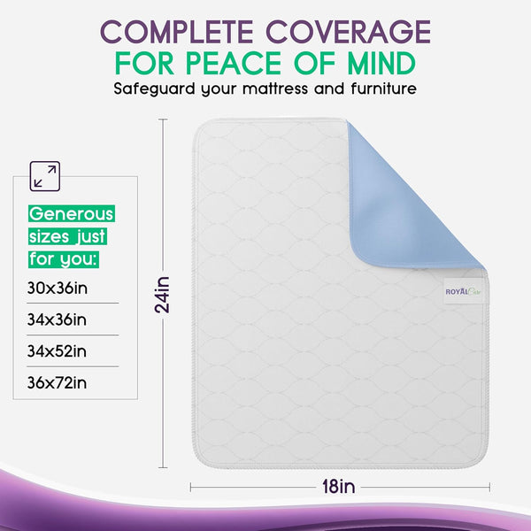 Incontinence Bed Pads - 18X24 | Cotton Blend | Washable Bed Pads for Adults, Children, Pets and Seniors Waterproof | Pack of 4, Blue, by Royal Care