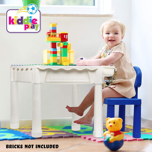 Building Blocks Table for Kids 7 in 1 Activity Table Set for Toddler, with Chair & 2 Hanging Storage Boxes, Compatible with Building Bricks