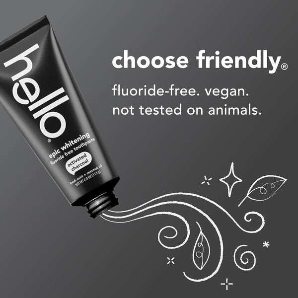 Hello Epic Whitening Charcoal Fluoride Free Toothpaste, Activated Charcoal Toothpaste with Coconut Oil, Whitens Teeth Naturally, SLS Free, Fresh