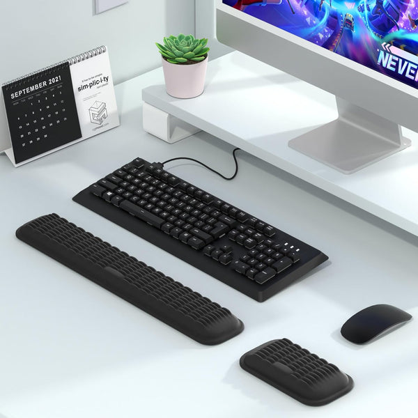 MEKASS Ergonomic Wrist Rest for Keyboard and Mouse, Soft Memory Foam Keyboard Wrist Rest Set with Non-Slip Silicone Base, Easy Typing, Pain