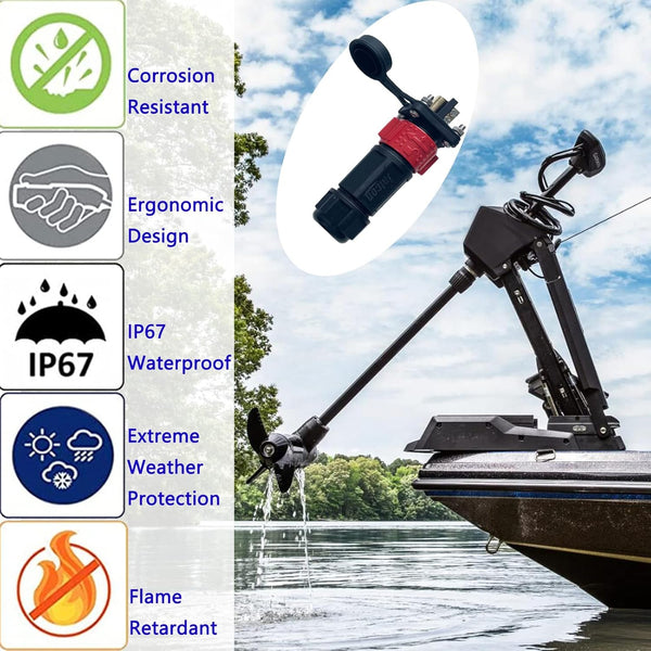 2 Pin 50Amp Trolling Motor Plug Receptacle Set, 12/24/36/48 Volt Marine Boat Power Waterproof IP67 Connector Trolling Boat Plug for Trolling