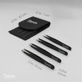 TWEEZIA Stainless Steel Tweezer Set - 4 Precision Tweezers with Mirror & Leather Case - Ideal Eyebrow Kit, Ingrown Hair Tweezers, Splinter Removal