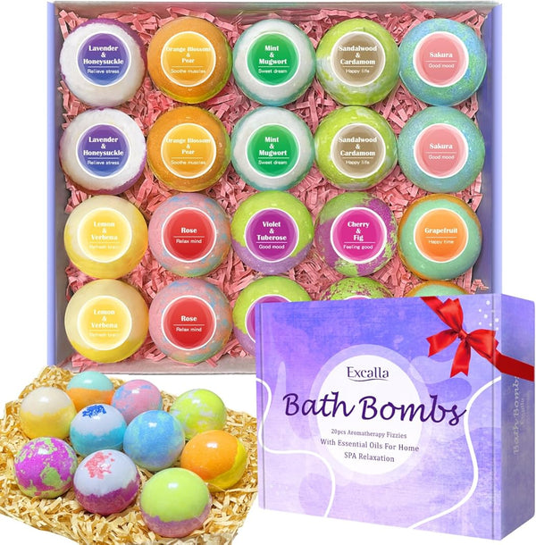 Bath Bombs for Women, 20 Pcs Handmade Bubble Bathbombs Gift Set, Shea & Coco Butter Dry Skin Moisturize, SPA Relaxing Gifts for Women & Men, Her,