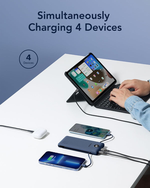 VEGER Portable Charger for Iphone with Built in Cables and Wall Plug, 10000Mah Slim Fast Charging USB C Power Bank, Travel Essential Battery Pack