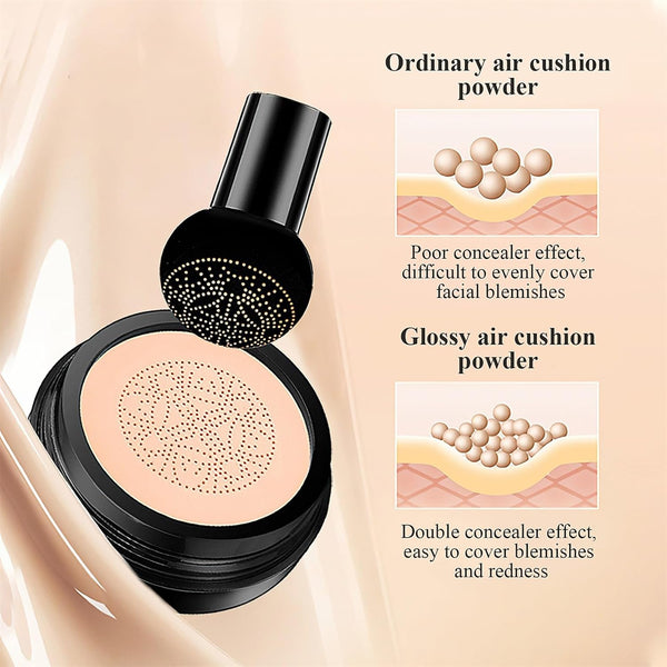 Mushroom Head Air Cushion CC Cream - BB Cream Face Makeup Foundation for Mature Skin Moisturizing Concealer Brighten Long-Lasting, Even Skin Tone
