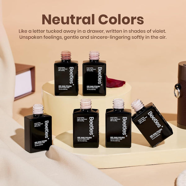 Beetles Gel Polish Nail Set 6 Colors Skin Tones Collection Nude Brown Gel Nail Polish Pink Neutral Soak off Uv Led Lamp Needed Manicure Diy Home