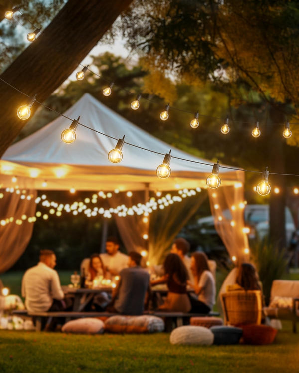 Outdoor String Lights 25 Feet G40 Globe LED Patio Lights with 13 Edison Plastic Bulbs(1 Spare), Waterproof Connectable Hanging Lights for Backyard